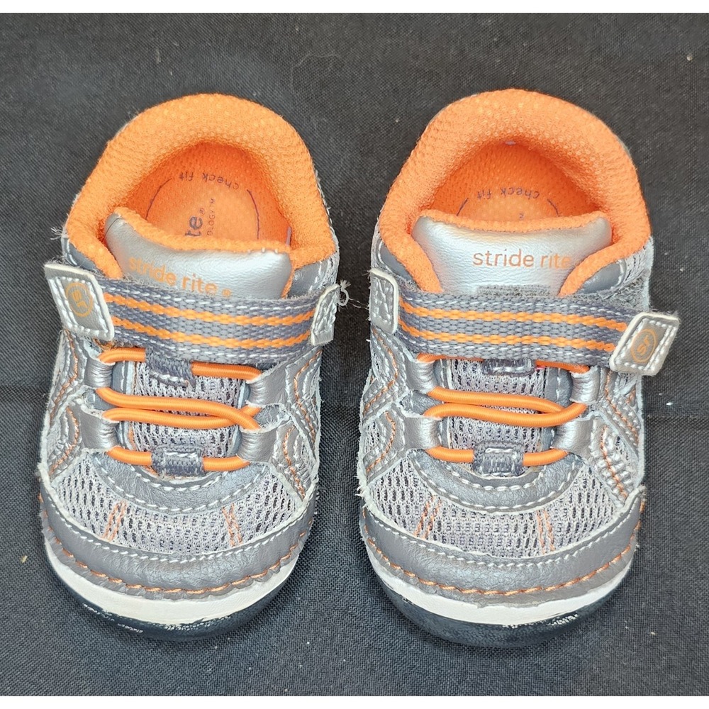 Stride‎ Rite Gray Orange Leather Fabric Toddler Boys Sneakers Size 3W